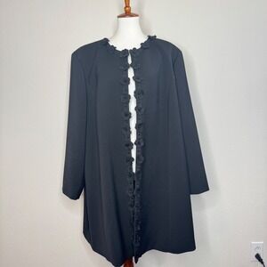 TAHARI Long Blazer 24W 3X Black 3D Flower Beaded Open Front Holiday Formal Party
